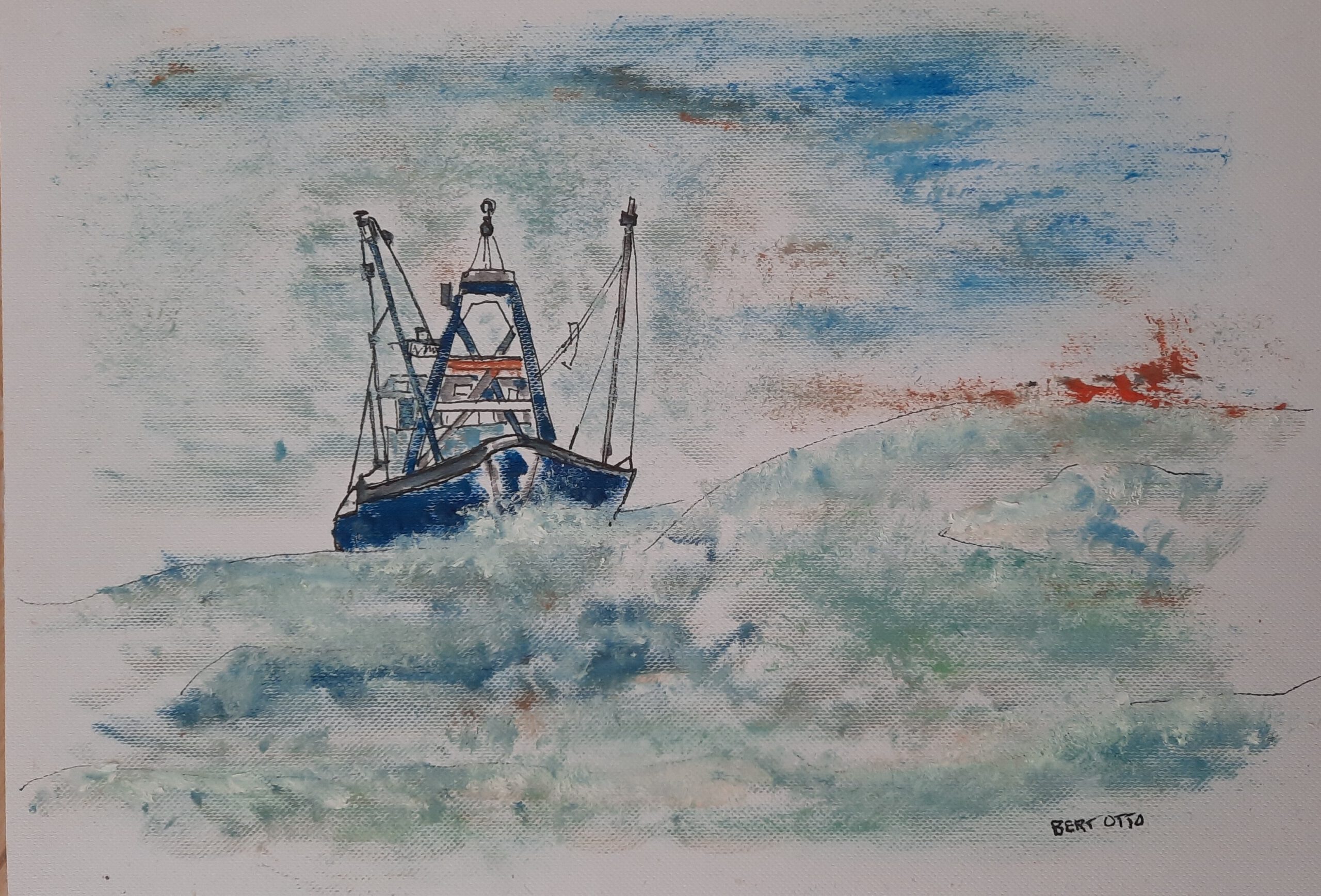 Fisherman, visser op zee, maritiem werk van Bert Otto, 2024