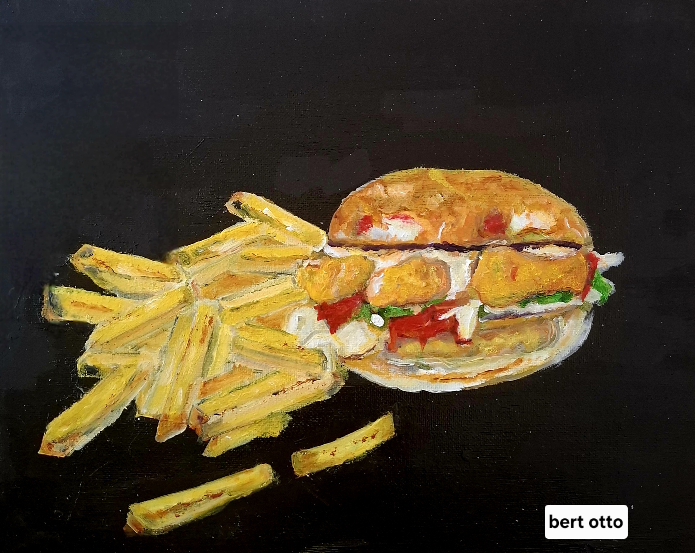 Broodje Gezond, stilleven van Bert Otto, olieverf, 24 bij 30 cm, 2026