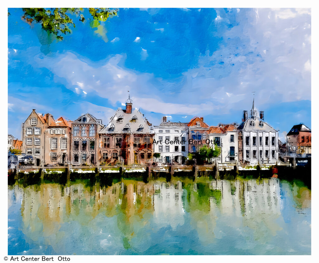 Havengezicht Maassluis, stadsgezicht van Bert Otto, als giclée-print beschikbaar