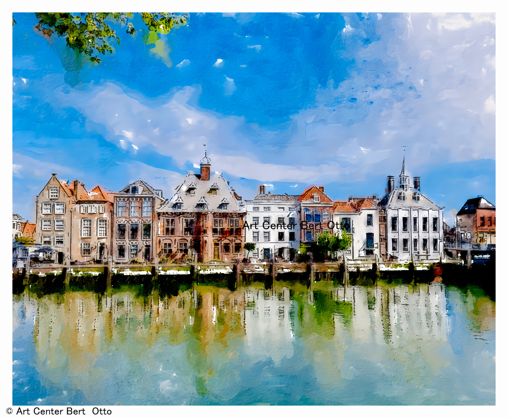 Havengezicht Maassluis, stadsgezicht van Bert Otto, als giclée-print beschikbaar