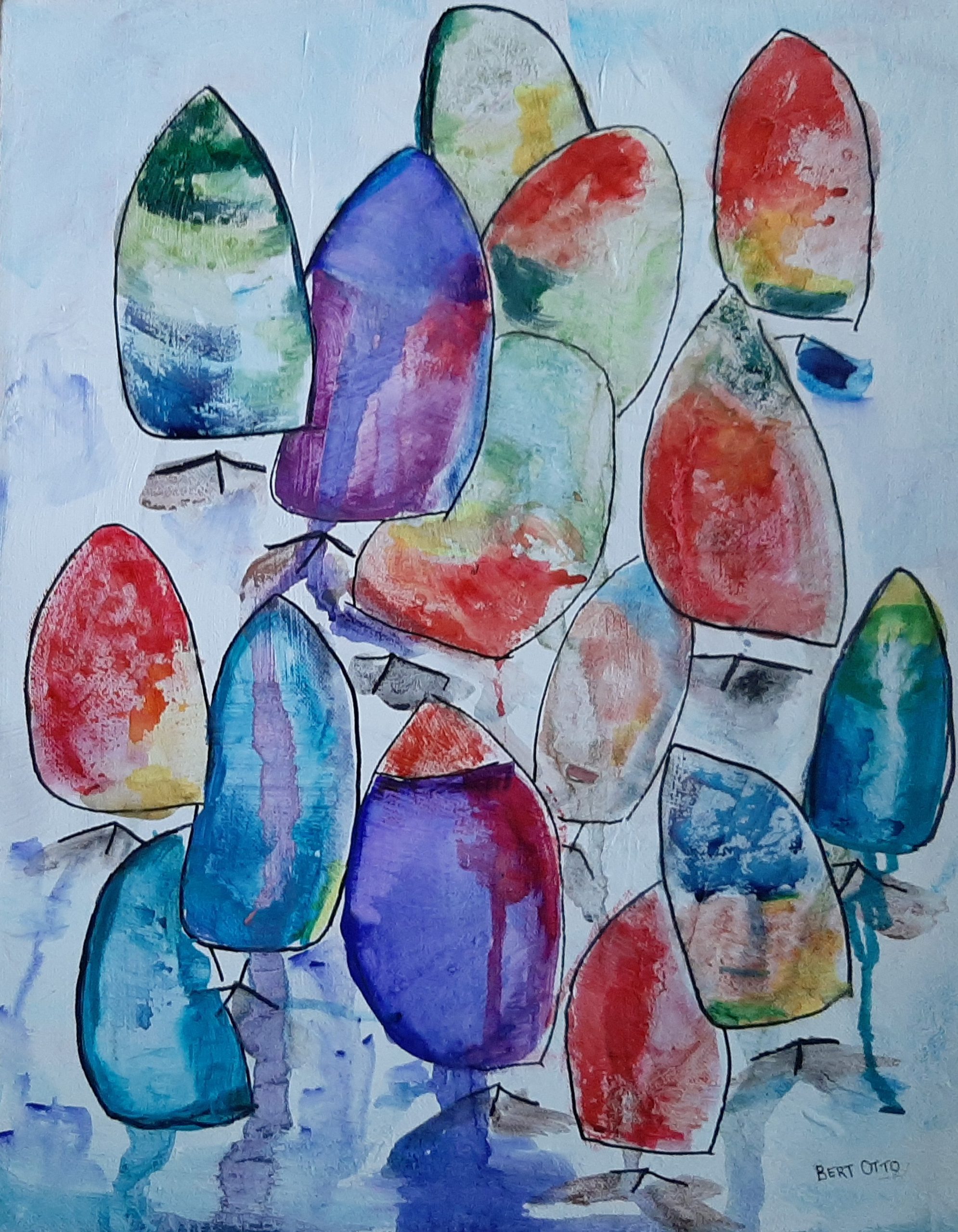 Sails & Vessels VII, mixed-media werk met zeilen en casco van Bert Otto