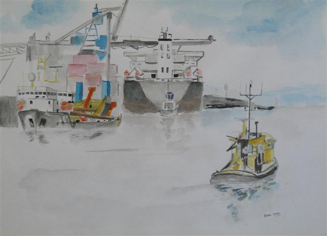 Haven van Rotterdam, urban sketch van Bert Otto