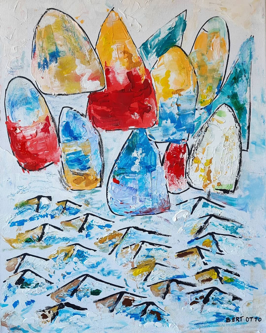 Sails & Vessels VI, mixed-media werk met zeilen en casco van Bert Otto