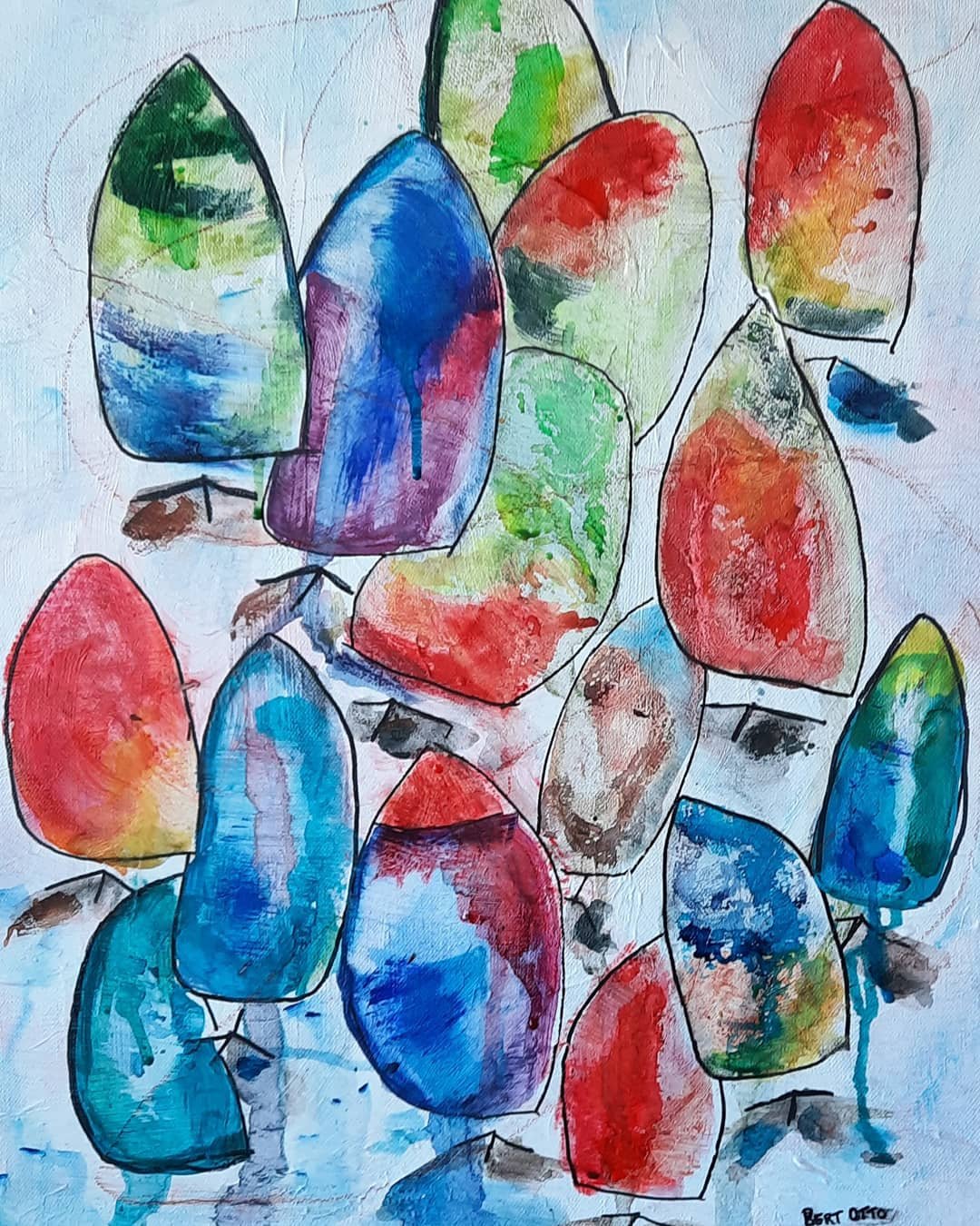 Sails & Vessels V, mixed-media werk met zeilen en casco van Bert Otto