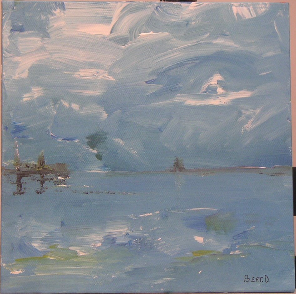 Naar Buiten, uitvarend schip richting horizon, werk van Bert Otto