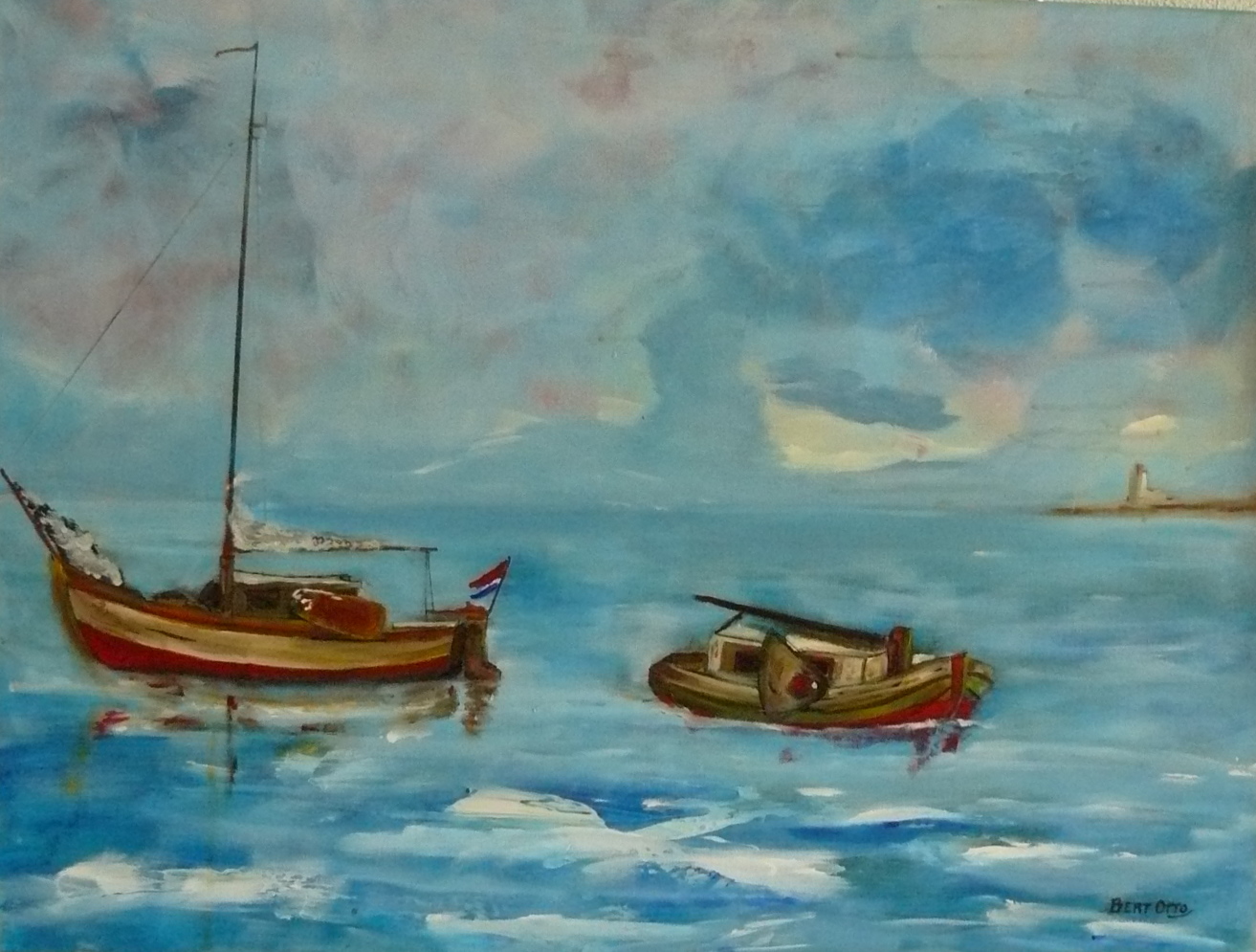 Terug, terugkerend schip op zee, werk van Bert Otto