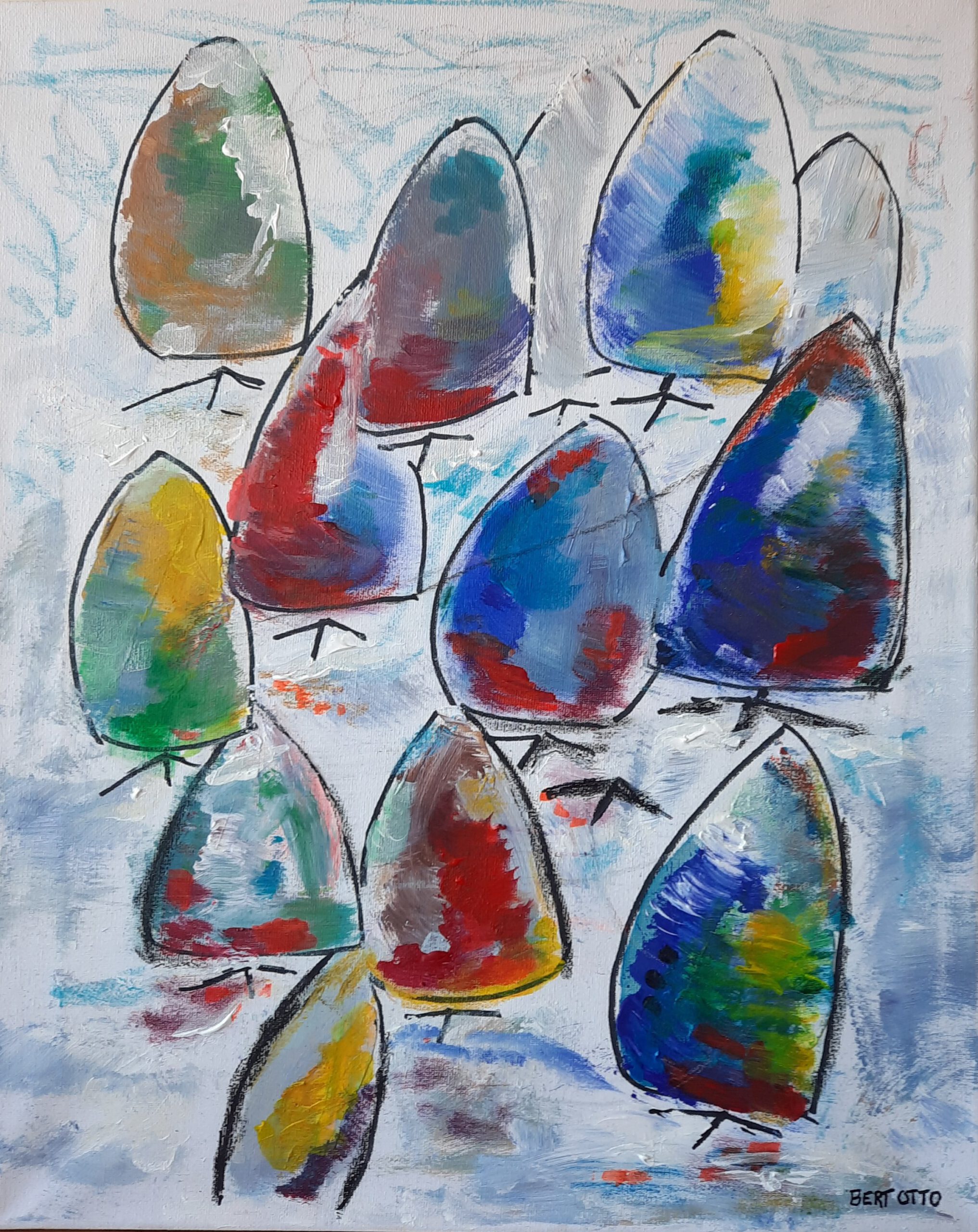 Sails & Vessels I, mixed-media werk met zeilen en casco van Bert Otto